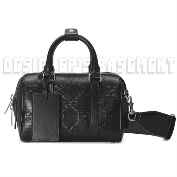 GUCCI black Calf TENNIS perforated GG Embossed Mini Duffle BOSTON strap Bag + π - Picture 2 of 10